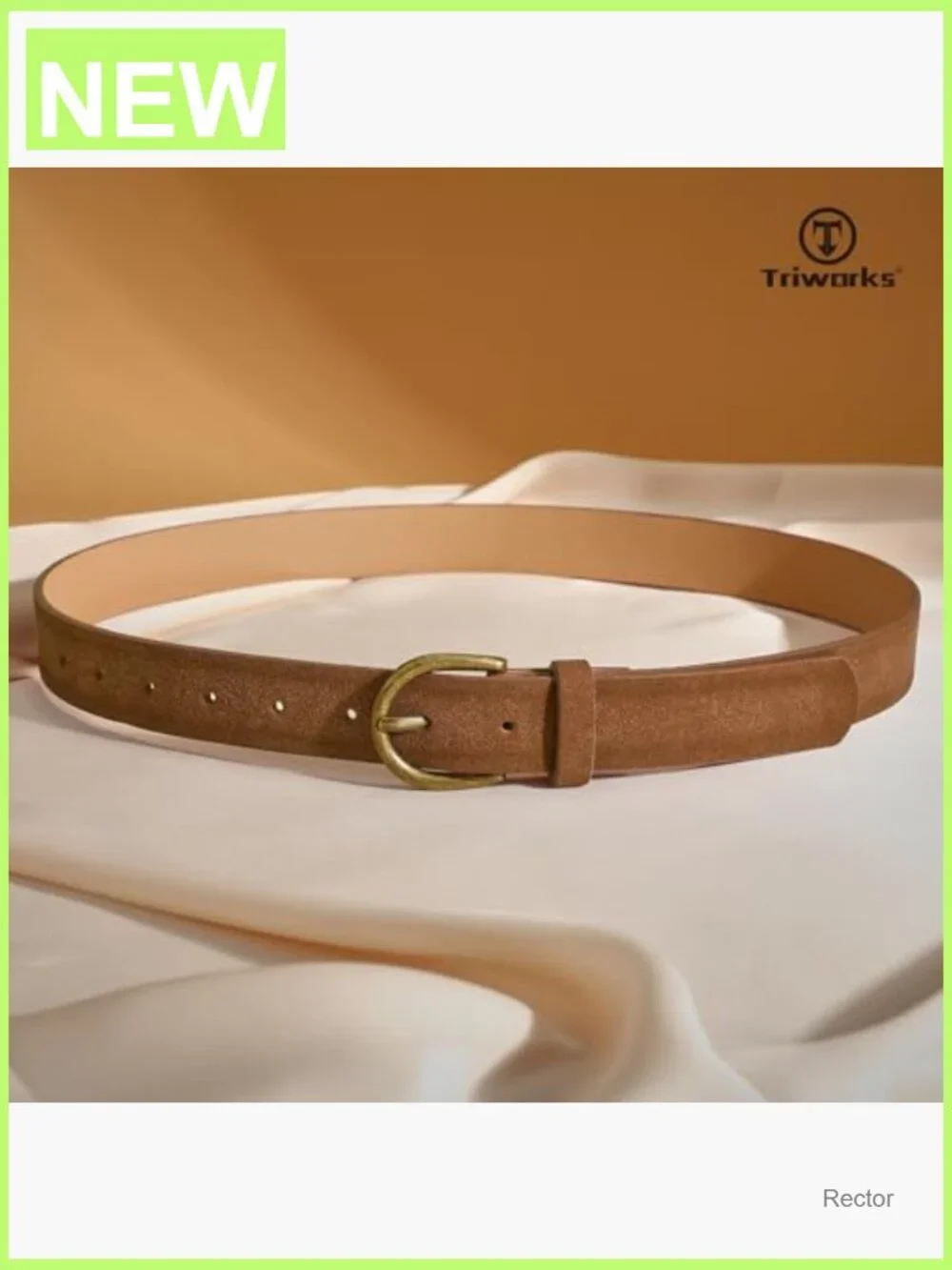 Vintage Suede Leather Belt with Bronze Buckle Adjustable